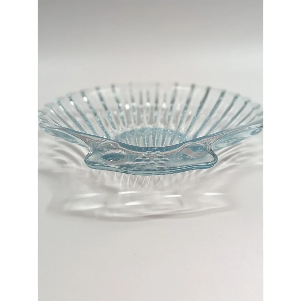 Vintage Style Light Blue Pressed Glass Scallop Shell Trinket Dish Coastal Decor